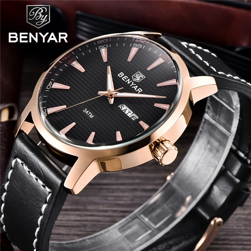 Мужские часы класса люкс простые автоматические с датой недели BENYAR лучший бренд