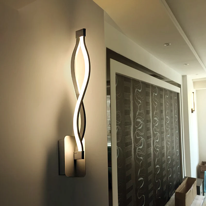 светильник настенный зеркало с подсветкой Современный черный/белый волнистые 16