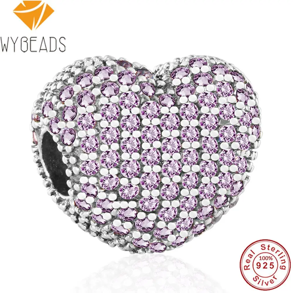 Wybeads Изысканные стерлингового серебра 925 Розовый CZ открытым мои сердечки клип
