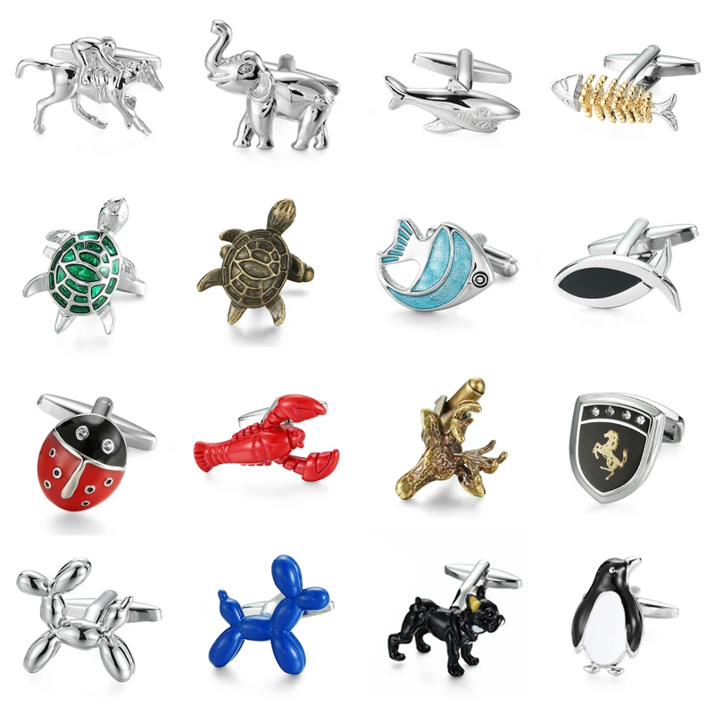 

Французские запонки высокого качества, новинка, мужские запонки в виде лошади, слона, пингвина, собаки, рыбы, лобстера, черепахи