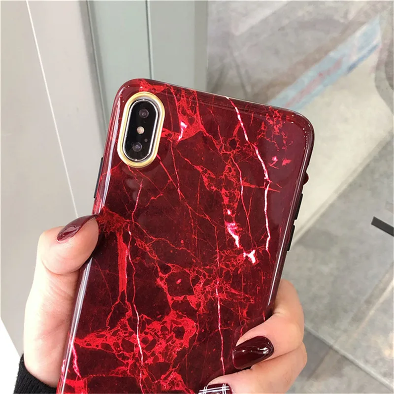 Retro Marble Phone Case For iphone XS Max X XR 6 S 7 8 Plus Wine red Back Cover Glossy Soft Cases |