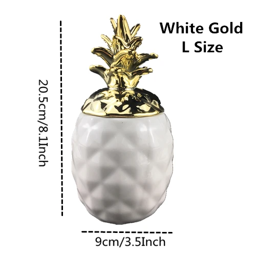 White Gold L VILEAD 15,5 см 20,5 см керамические фигурки ананаса черный белый ящик для хранения ананаса для ювелирных изделий фруктовые поделки для украшения дома - Цвет: White Gold L