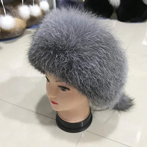 blue gray Новинка, стильная шапка из натурального меха лисы, зимняя женская шапка, регулируемый размер, натуральный мех лисы, Повседневная теплая шапка из меха лисы - Цвет: blue gray