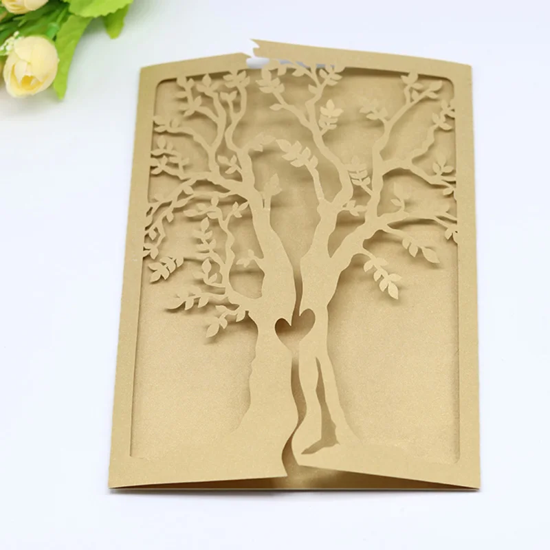 50 шт. Золотая лазерная резка свадебные приглашения карта элегантное дерево лист