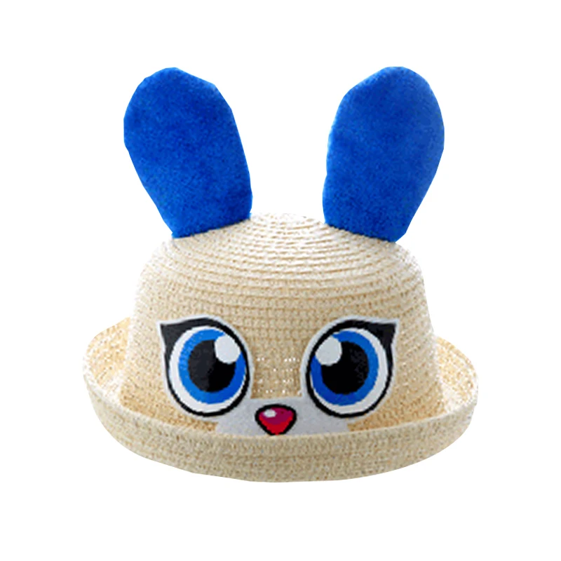 beige rabbit Детские шляпы, летние Панамы для девочек, милые соломенные кепки с рисунком котенка для мальчиков, детские шляпы в стиле хип-хоп с изображением милого медведя для девочек - Цвет: beige rabbit