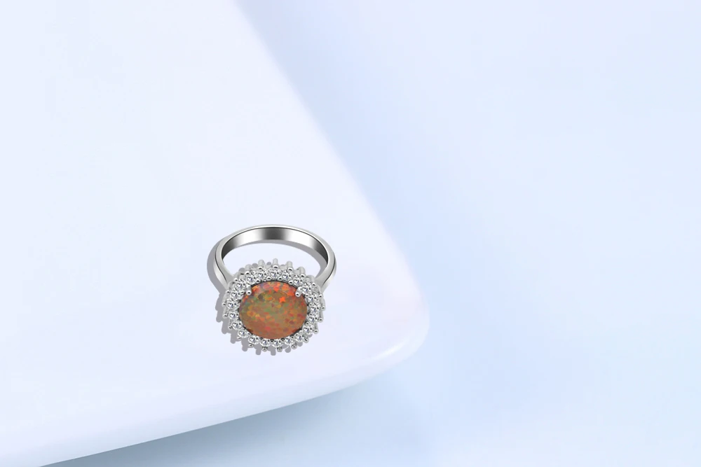 Огромные Круглые Кольца для женщин с оранжевым огненным опалом посеребренные