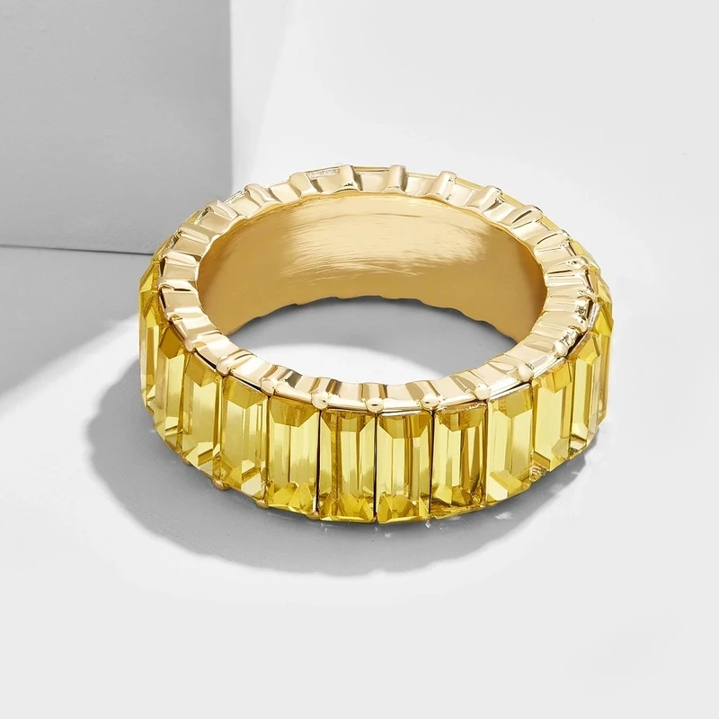 Jujia модный багет браслет Rhinestone кольцо обручальное Радуга CZ медные кольца для женщин модные аксессуары Подарки - Цвет основного камня: yellow