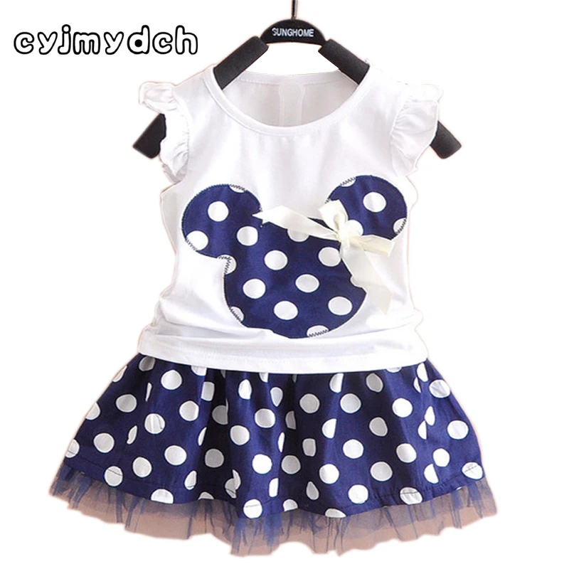 

Cyjmydch girls children clothing sets sleeveless t shirt+Skirt baby kids suits fashion children clothes bow tops tees suits