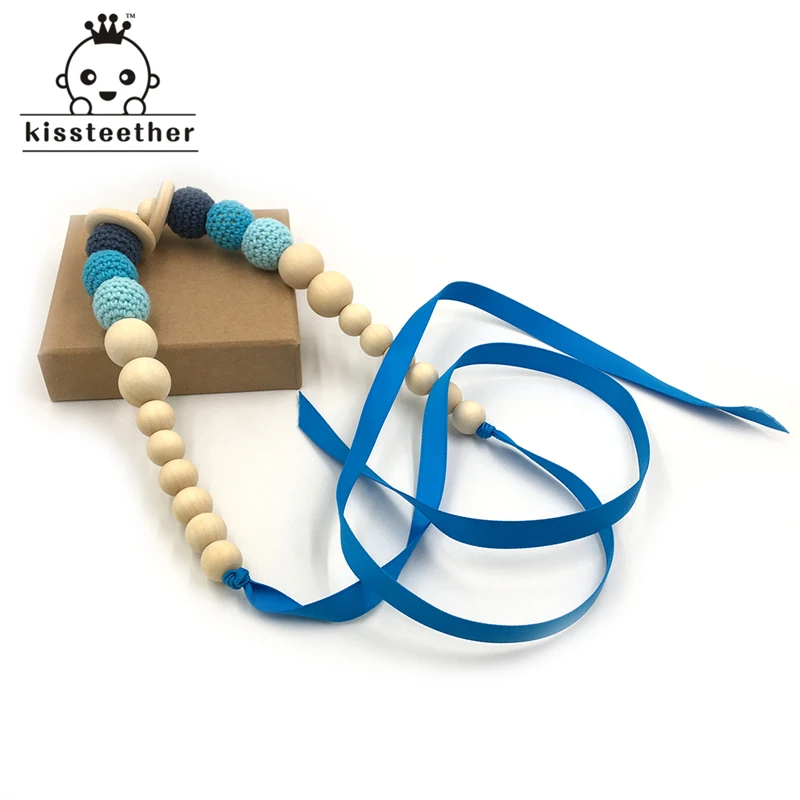 Collar de mordedor para beb&eacute;, collar seguro de cuentas de ganchillo con cuentas de madera Natural org&aacute;nico, juguete para mam&aacute;, collar de mordedor de madera para ni&ntilde;os-1