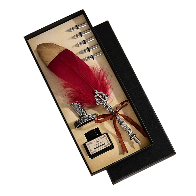 

1pcs Retro Quill Feather Dip Pen Writing Fountain Pen Ink Set Beautiful Wedding Gift Box for Holiday Gift Office Supplies