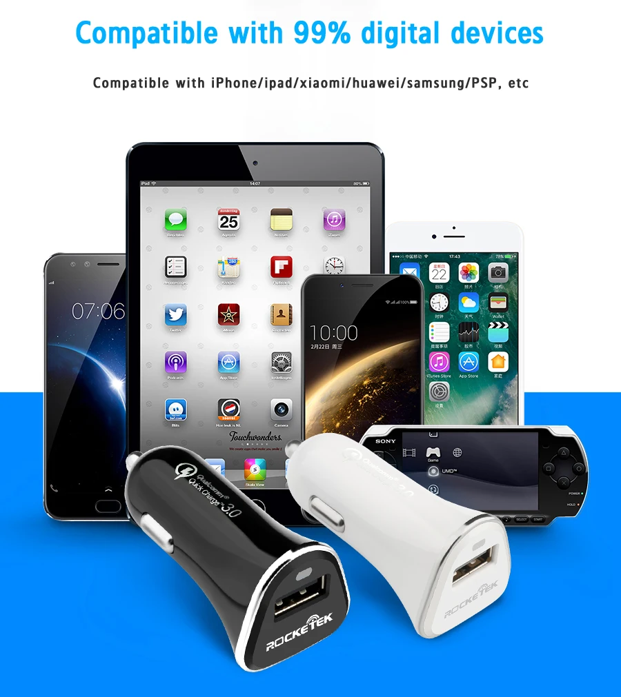 Автомобильное зарядное устройство Rocketek usb 5 в 9 в 12 В Быстрая зарядка QC 3,0 2,0 аксессуары для телефонов htc Xiaomi LG samsung Автомобильное зарядное устройство