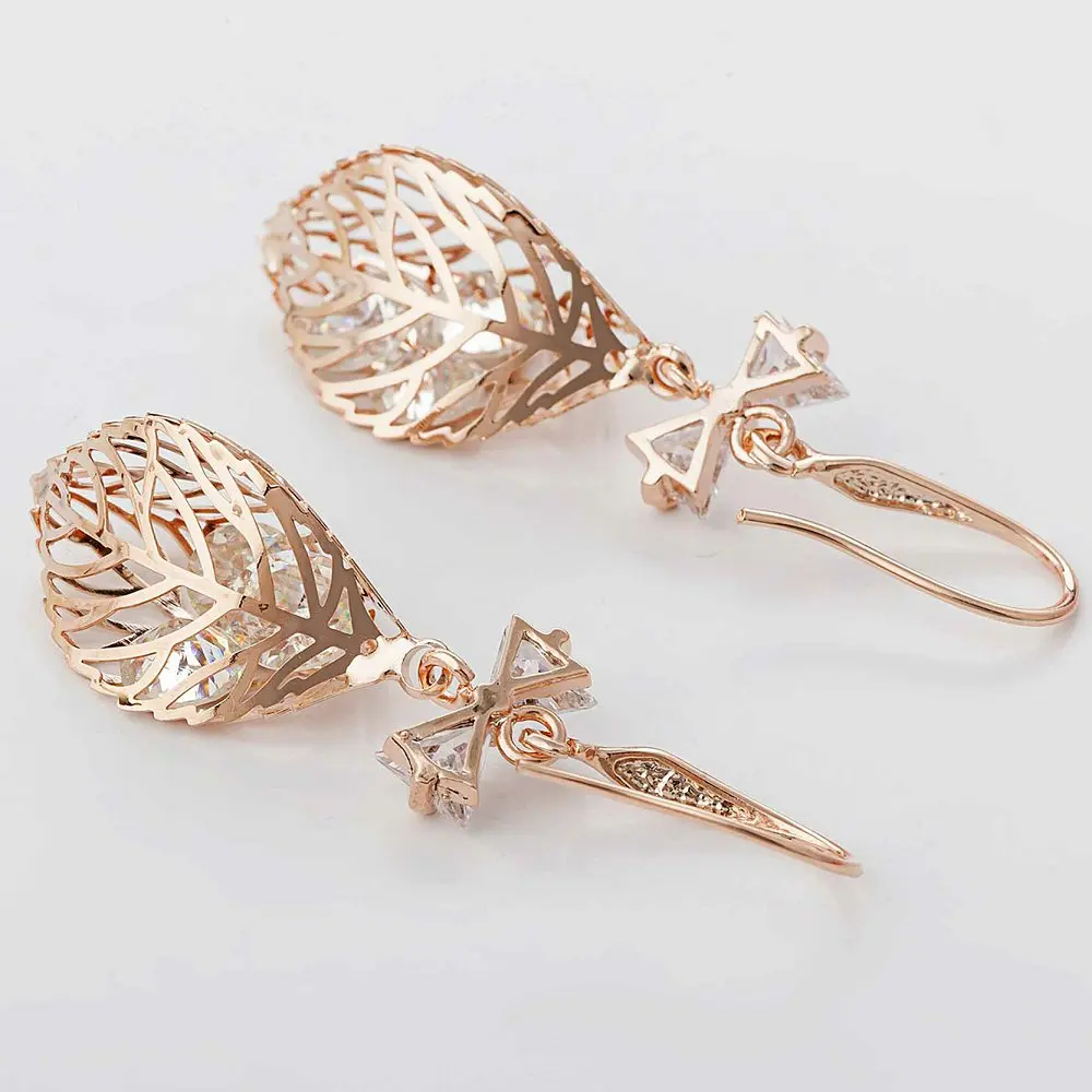 2017 новые модные длинные Винтажные серьги в виде листьев розовое золото
