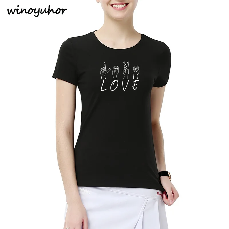 Футболка с принтом Love Finger Sign женская летняя повседневная хлопковая футболка