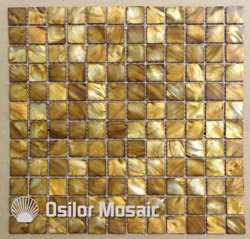 

Dyed yellow color Chinese freshwater shell mother of pearl mosaic tile for kithen and washroom decoration wall tile