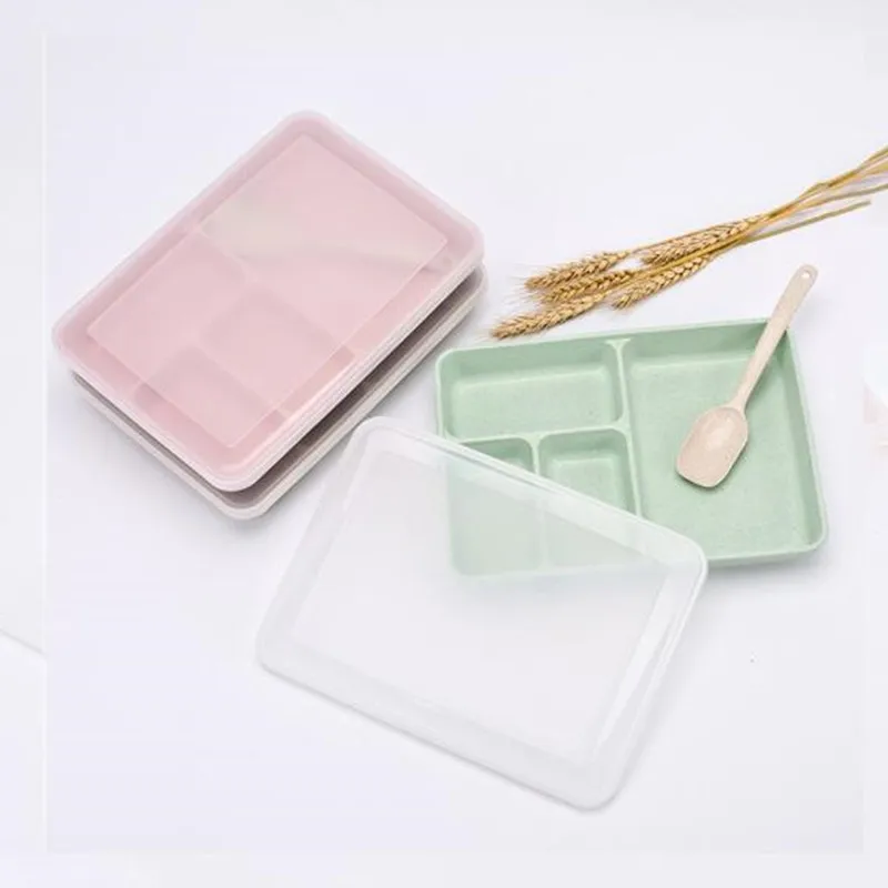 Ланч бокс Пшеничная солома 4 сетки Bento box Портативный экологичный контейнер для