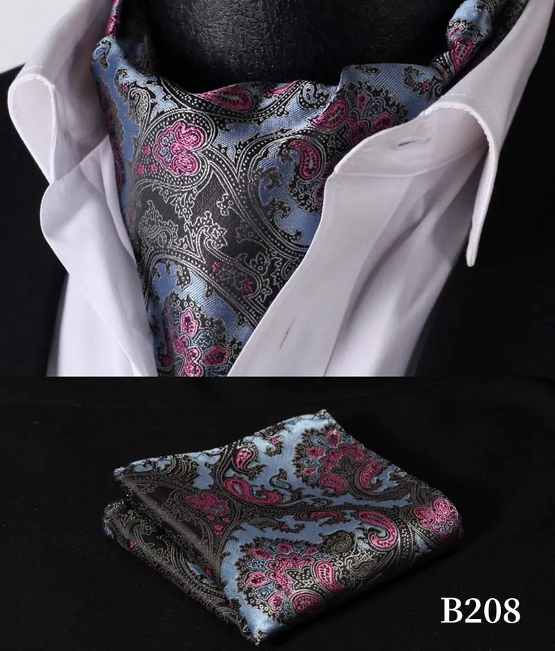 B208 Paisley Blue Вечерние, классический свадебный квадратный Карманный, Цветочный, Пейсли, в клетку, в горошек, Мужской Шелковый шейный платок, Аскот, галстук, носовой платок, набор# B2 - Цвет: B208 Paisley Blue