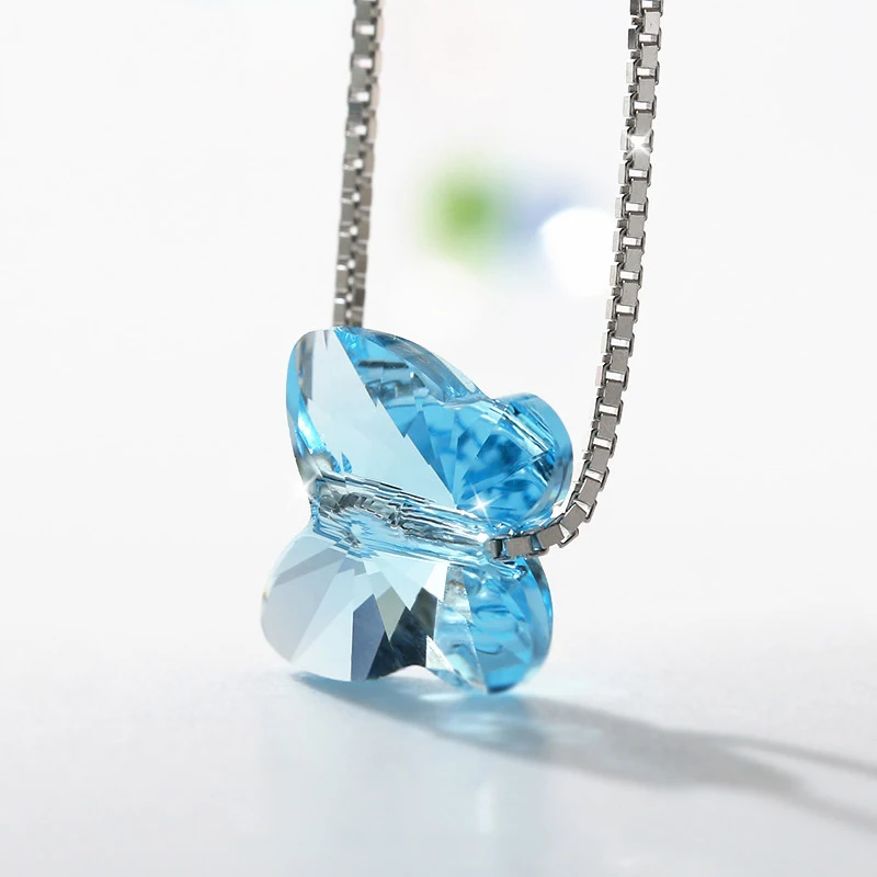 Милые бусы-бабочки ожерелье кулон кристаллы от Swarovski-Elements Настоящее серебро 925