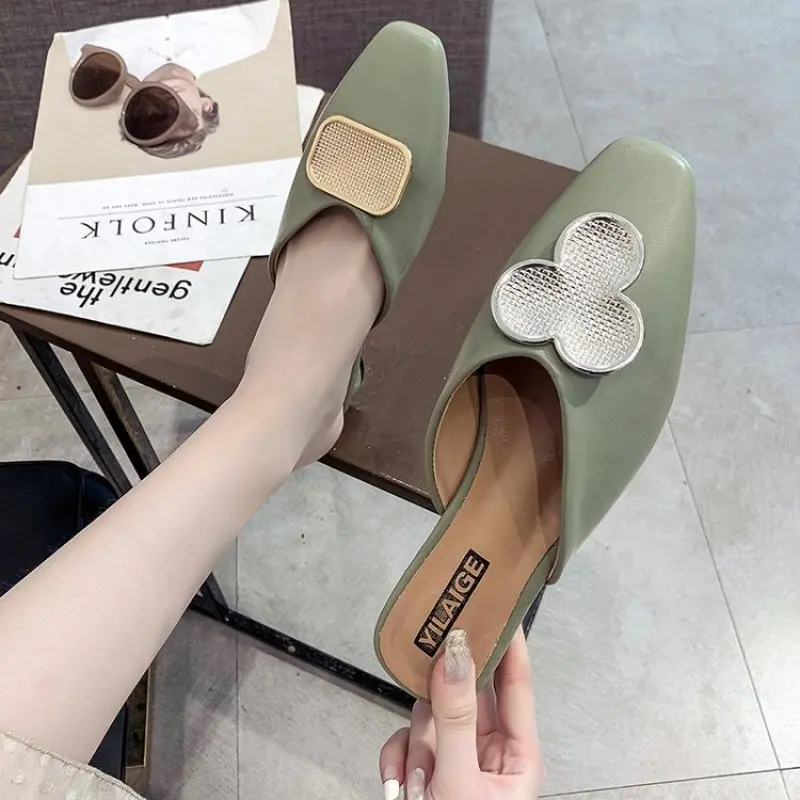 Женские повседневные туфли без задника на плоской подошве модные тапочки с