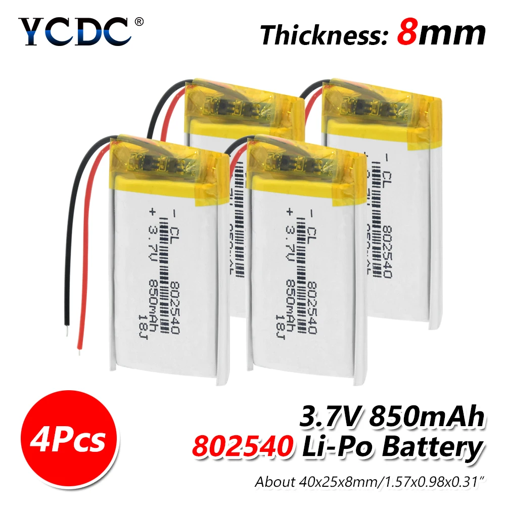 3 7 V 850mAh 802540 литий ионный аккумулятор Батарея полимерный Li Po Перезаряжаемые Lipo
