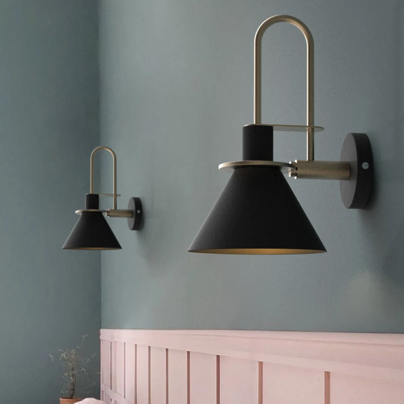 personality creative design fashion modern minimalist living room lamp aisle bedroom bedside wall black metal light | Лампы и