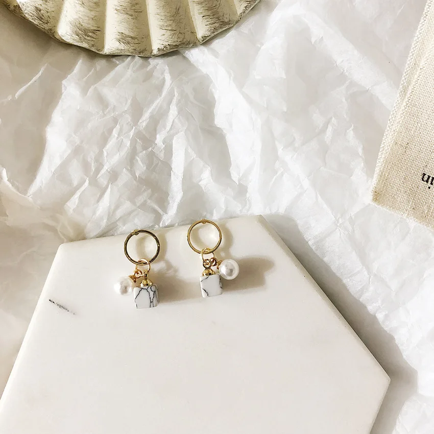 2019 новые серьги Серебряная игла Корея мраморная текстура квадратная имитация