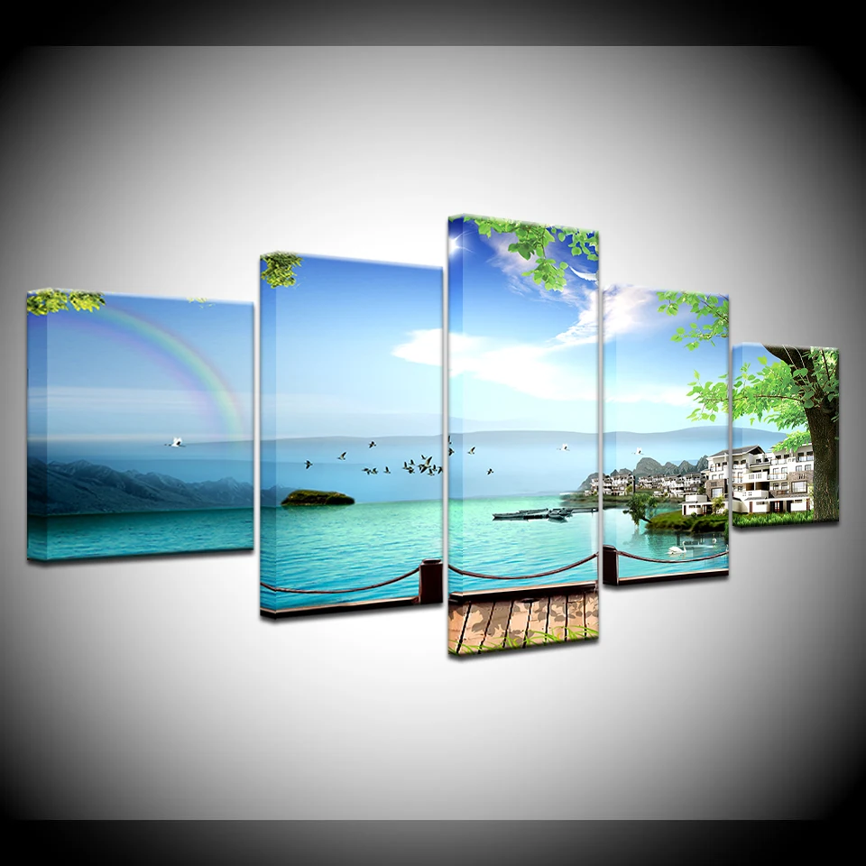 

Wall Art Canvas Painting Home Decor 5 Pieces Island Resort Scenery Pictures Modular HD Prints Poster For Living Room Framework