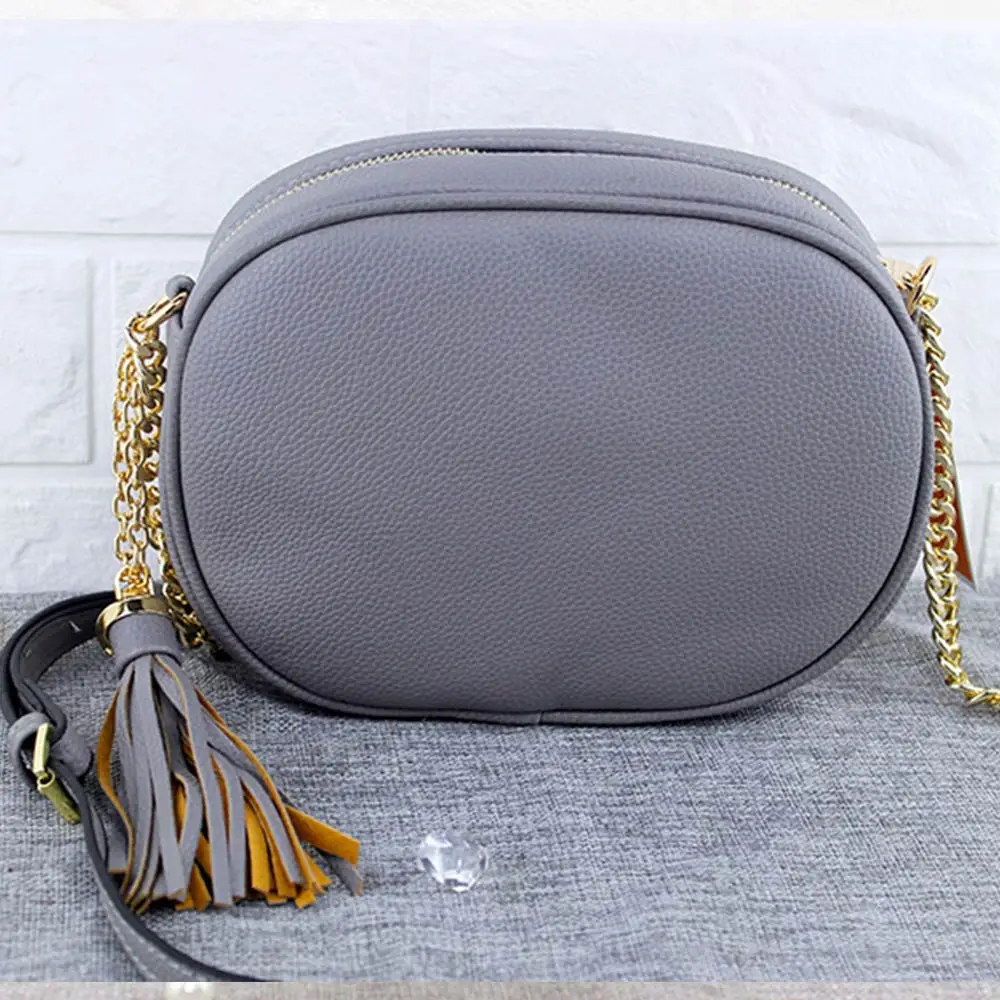 Gray Fashion Round bag New PU Leather Ladies Casual Tote Handbags Women Messenger Bags Crossbody Shoulder Bag - Color: Gray