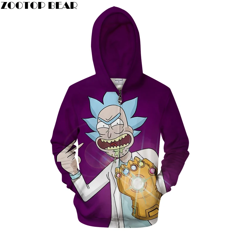 Мужская толстовка на молнии Rick Morty модная с 3D принтом капюшоном размера плюс в