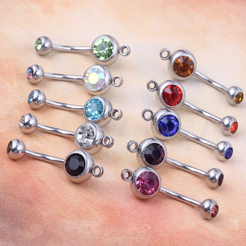 Двойное кольцо для пирсинга из нержавеющей стали со стразами и кнопками живота