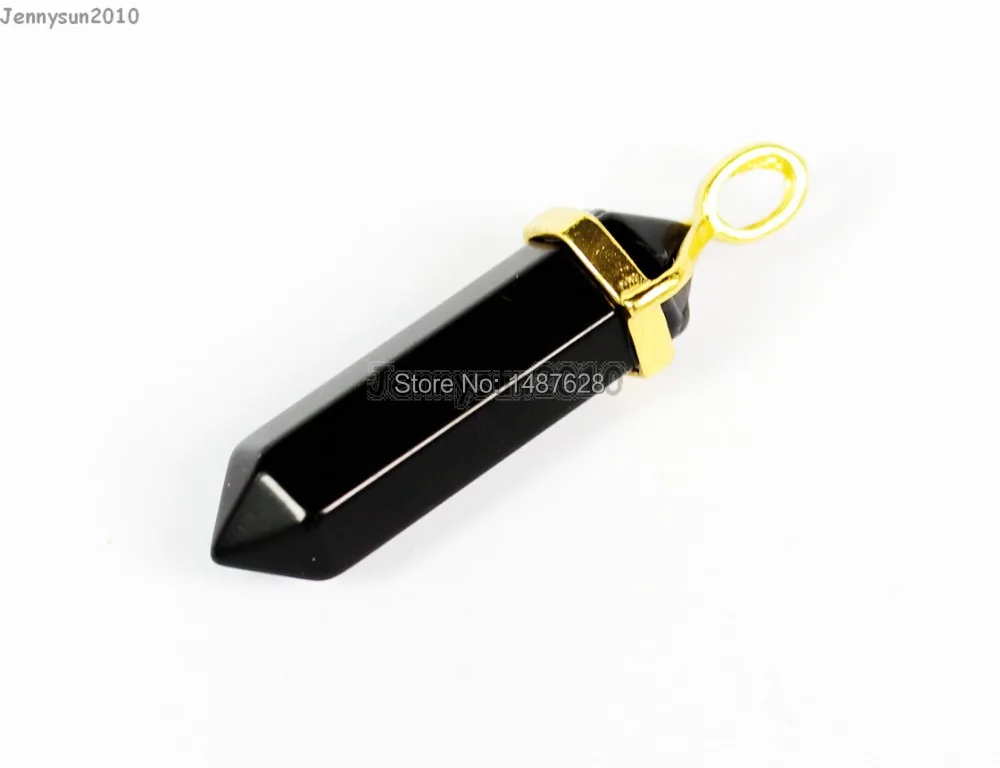 

Natural Black Onyx Gems Stones Hexagonal Pointed Healing Reiki Chakra Gold Pendant Beads Necklace Earrings Jewelry 10Pcs/Pack