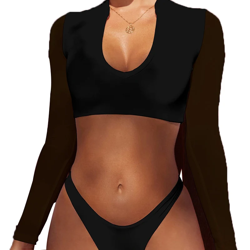 Two Piece Swimsuit Women Female Swimsuits Women's Mesh Long Sleeve Bikini Set Push Up Swimwear Swimming Suit For Beachwear | Женская