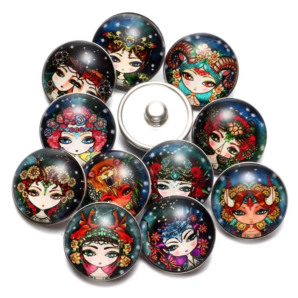 12 шт./лот Созвездие Знак тема маленькая Фея узор 18 мм кнопки Талисманы для щелкает
