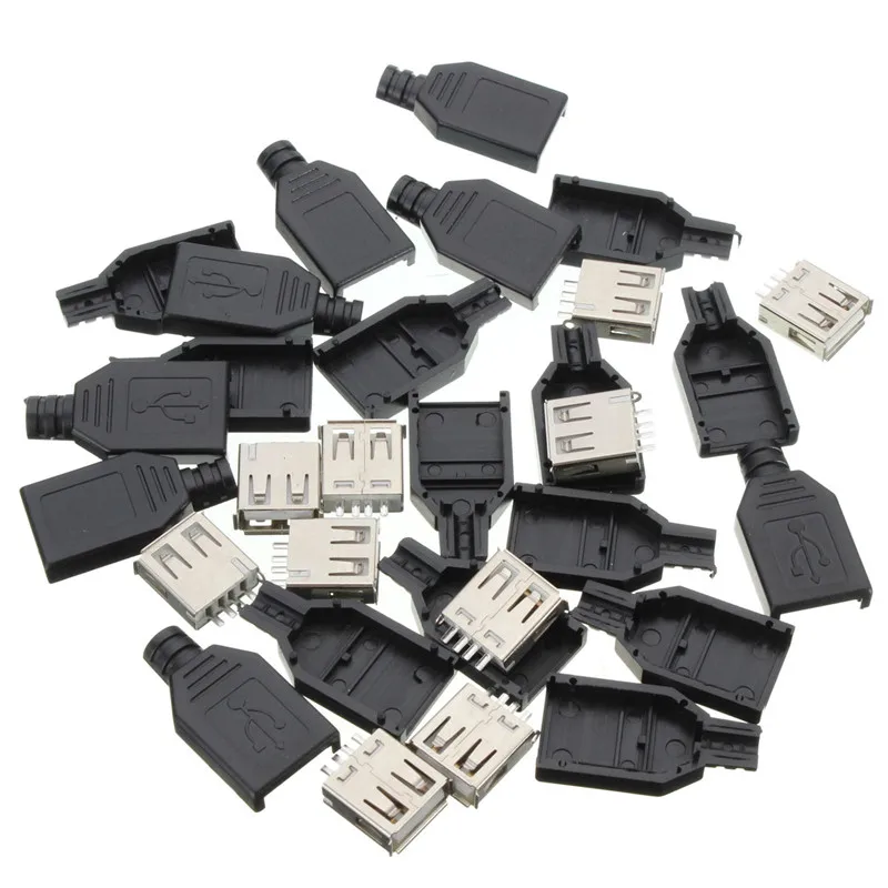 10 шт. 4 контактные USB разъёмы типа А с черной пластиковой крышкой|4 pin female connector|4