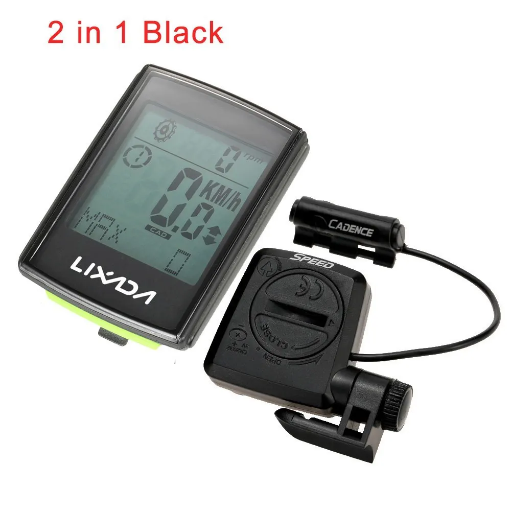 2 IN 1 Black Lixada Многофункциональный водонепроницаемый беспроводной lcd велосипедный компьютер спидометр секундомер Спидометр водостойкий цифровой - Цвет: 2 IN 1 Black