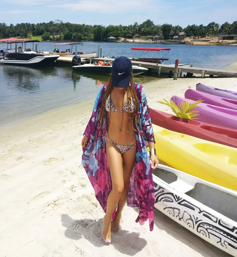 Пляжная шифоновая накидка большого размера Fitshinling длинный кардиган с рукавами