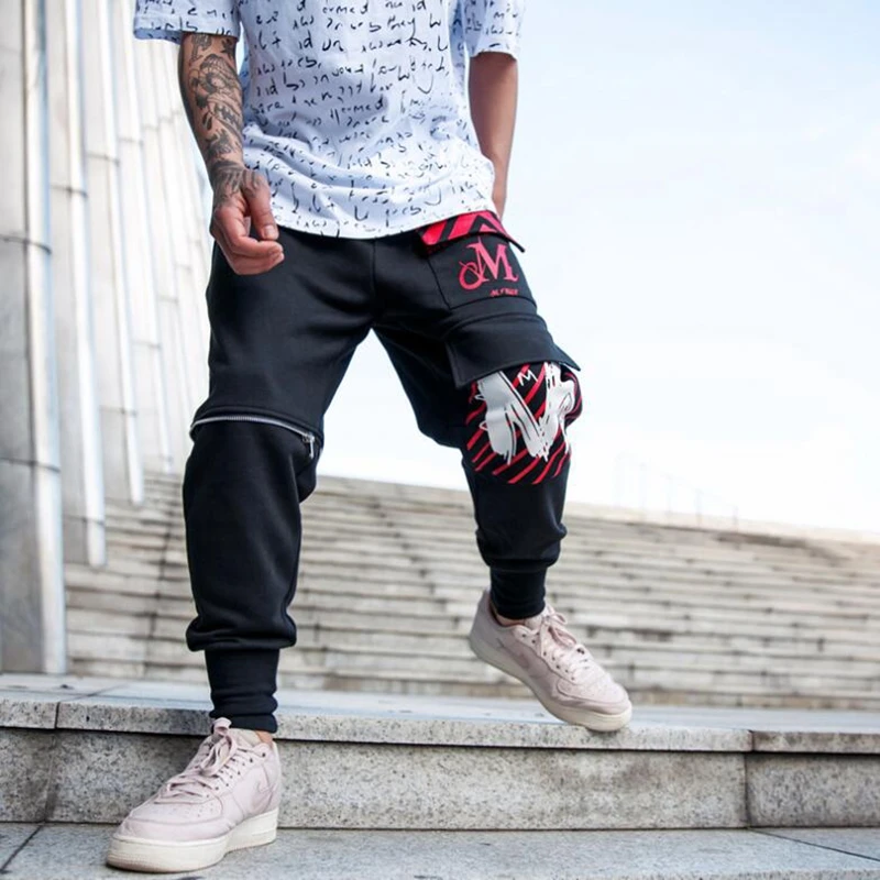 HEYGUYS мужские шаровары в полоску с принтом Jogger Sweat брюки на молнии пэчворк хип-хоп Танцевальная спортивная мужская повседневная Уличная одежда