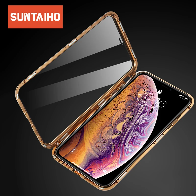 Магнитный чехол Suntaiho для iPhone XS Max с двойным закаленным стеклом магнитный