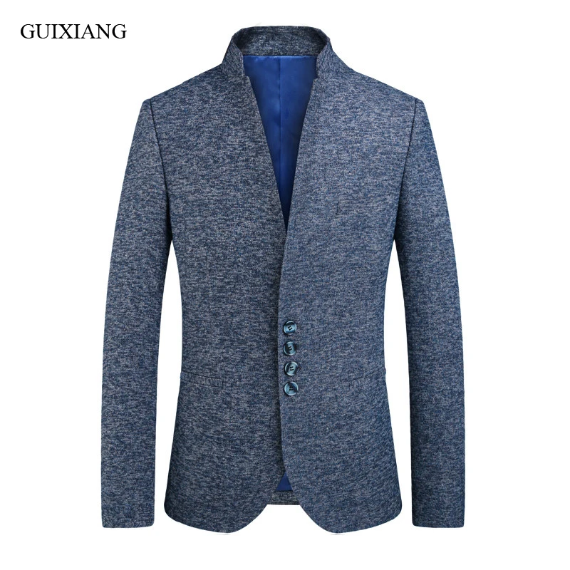 Мужской блейзер с воротником стойкой деловой Повседневный однотонный