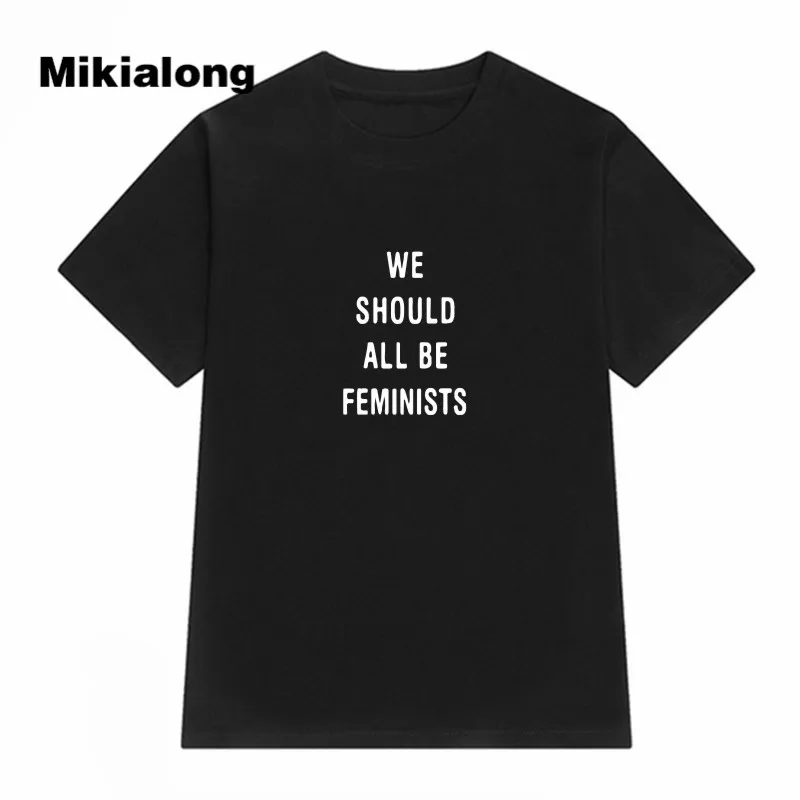 Летняя футболка с надписью «WE would ALL BE FEMINISTS», женская футболка в стиле панк, Женская Повседневная футболка черного и белого цветов