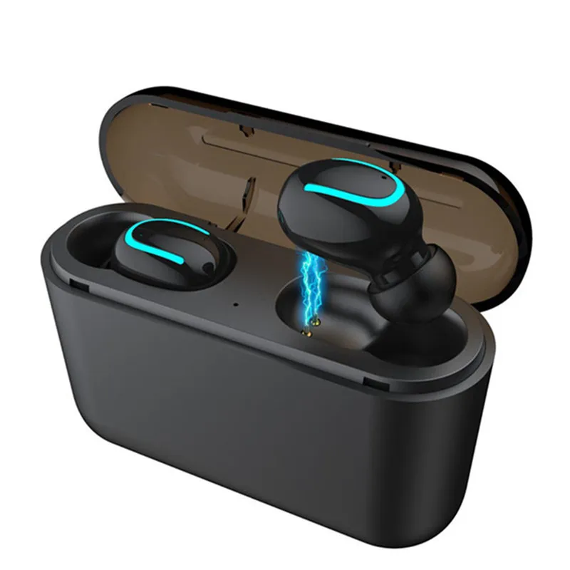 Binaural Black Tws Bluetooth 5,0 наушники беспроводные наушники бинауральные спортивные наушники с зарядным устройством гарнитура с микрофоном для Iphone Android телефон - Цвет: Binaural Black