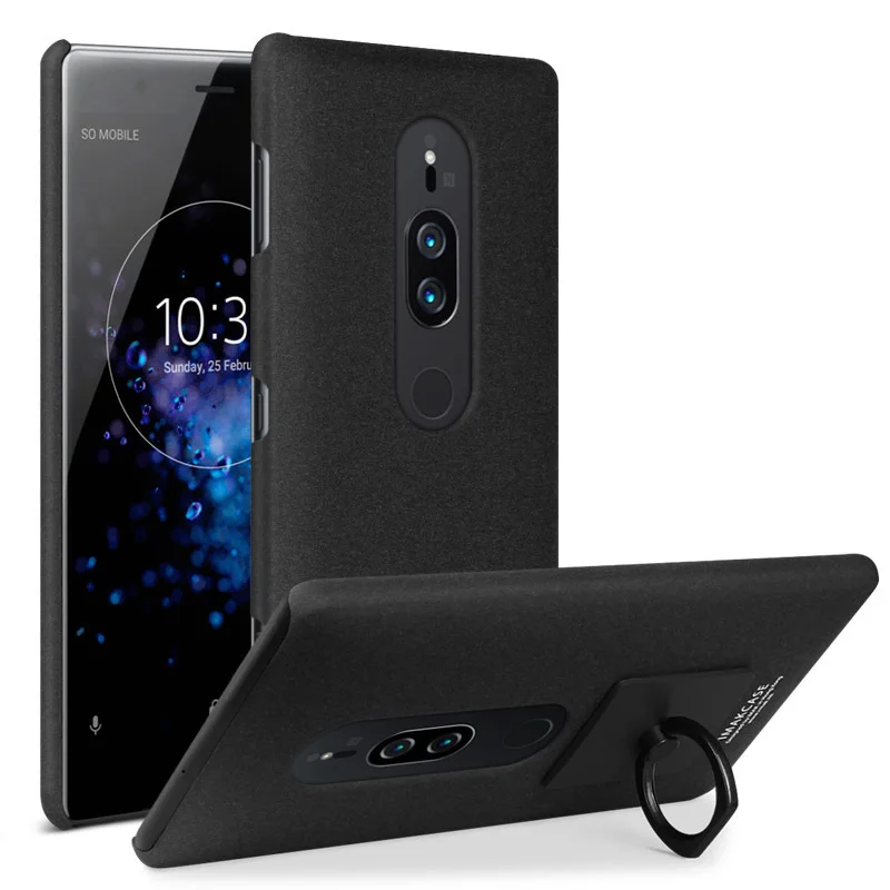 IMAK Для sony Xperia XZ2 Премиум чехол матовый ПК ковбой серии задняя крышка чехол для sony XZ2 Премиум+ кольцо держатель - Цвет: Black