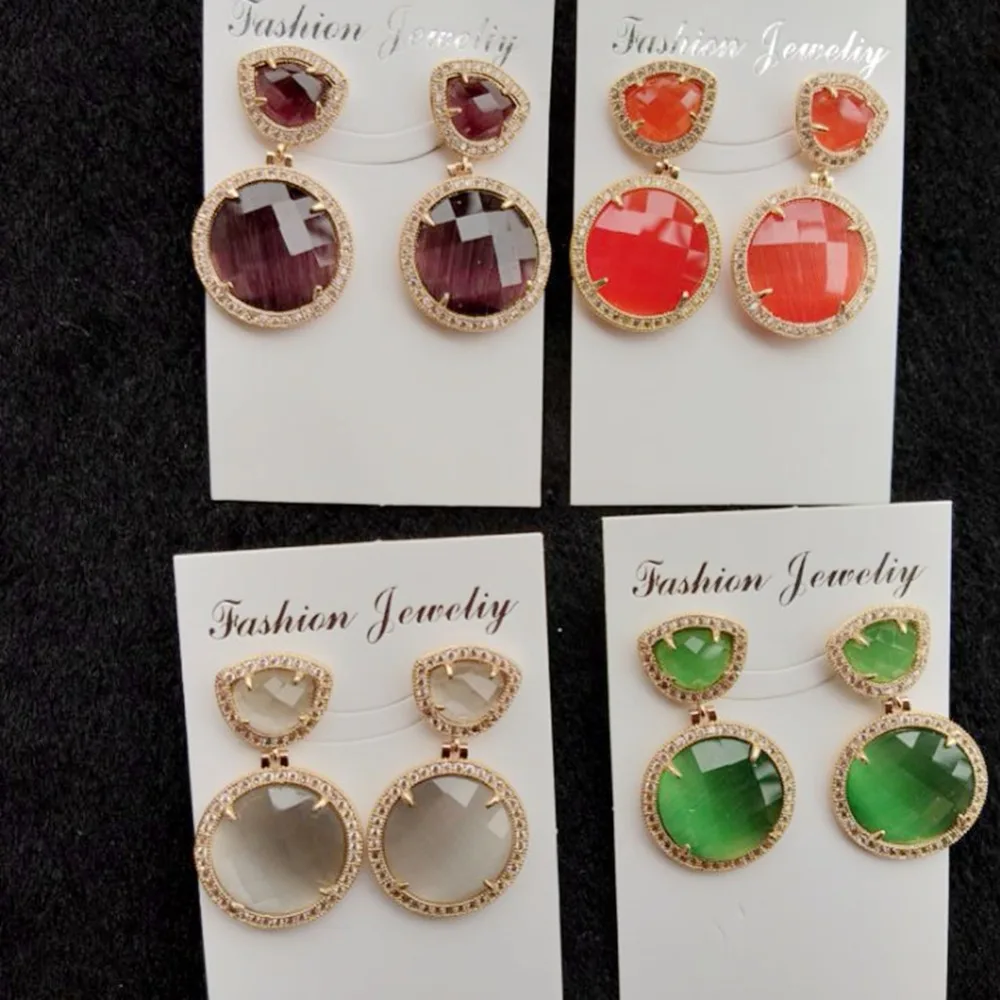 Cute Round Stone Earrings for Women Pendientes Candy Color Drop Statement Luxry Gold Rhinestone Earring Indian Jewelry | Украшения и