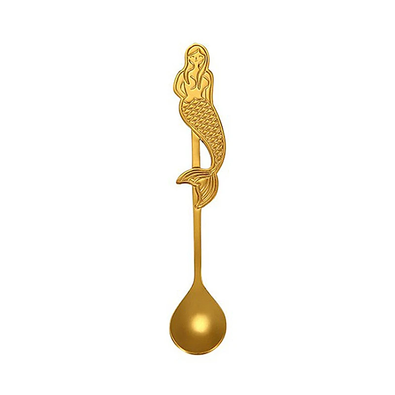 Gold Милая чайная ложка русалки ложки с ручкой сахарные десертные столовые приборы висячая чашка кофе чай для питья кухонный гаджет из нержавеющей стали - Цвет: Gold