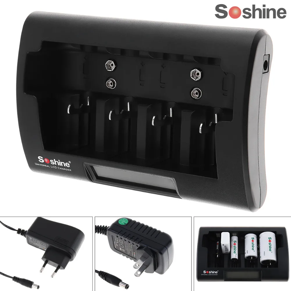 Soshine Универсальный 12 18V NiMH NiCd зарядное устройство ЖК дисплей для Ni MH Cd AA AAA 9V D