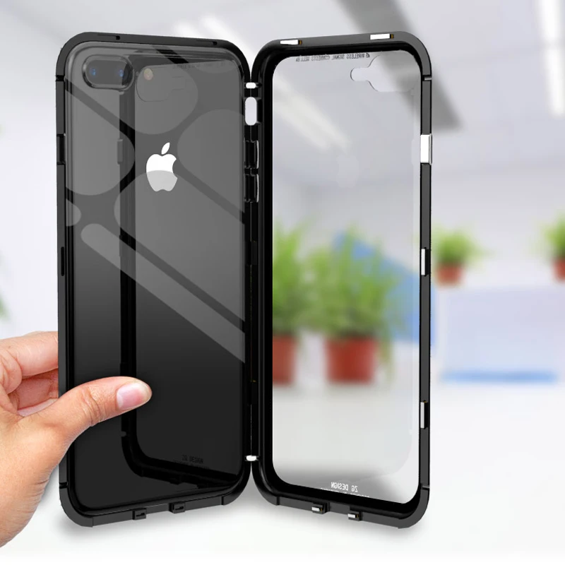 Магнитная адсорбции флип чехол для iPhone X 8 плюс 7 закаленное Стекло задняя крышка