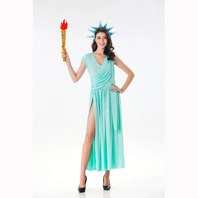 Красивый костюм на Хэллоуин Бог свободы 2 стиля Статуя Свободы голубое платье