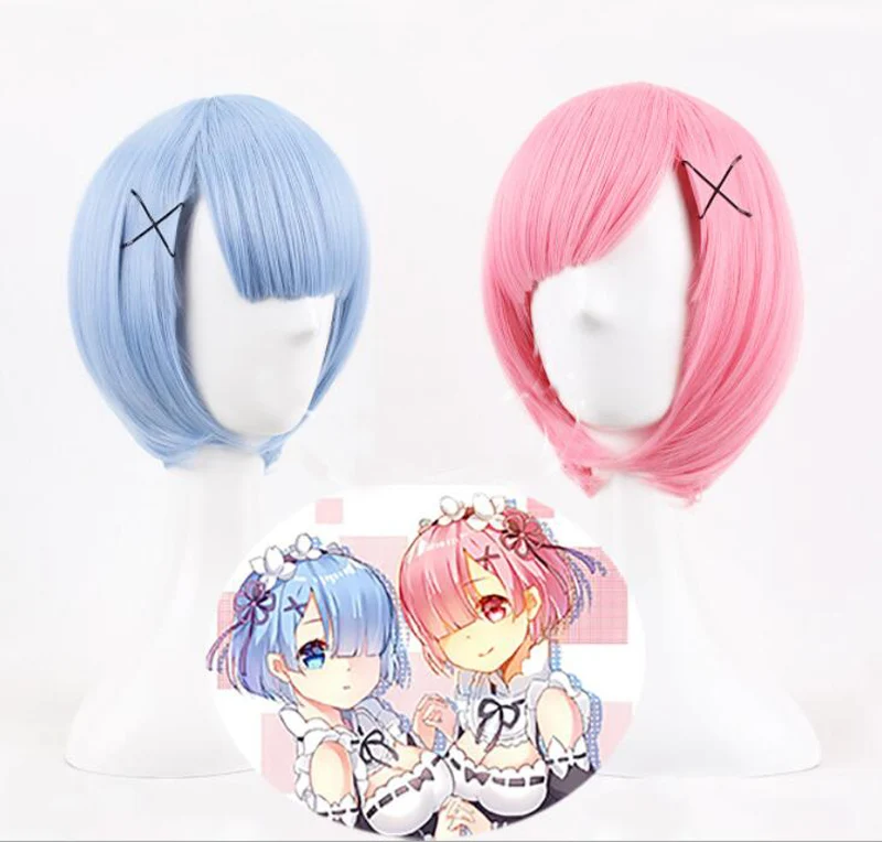 

Ram Rem Cosplay Wig Blue Pink Short Cosplay Re:Life in a different world from zero Halloween Role Playing Hair
