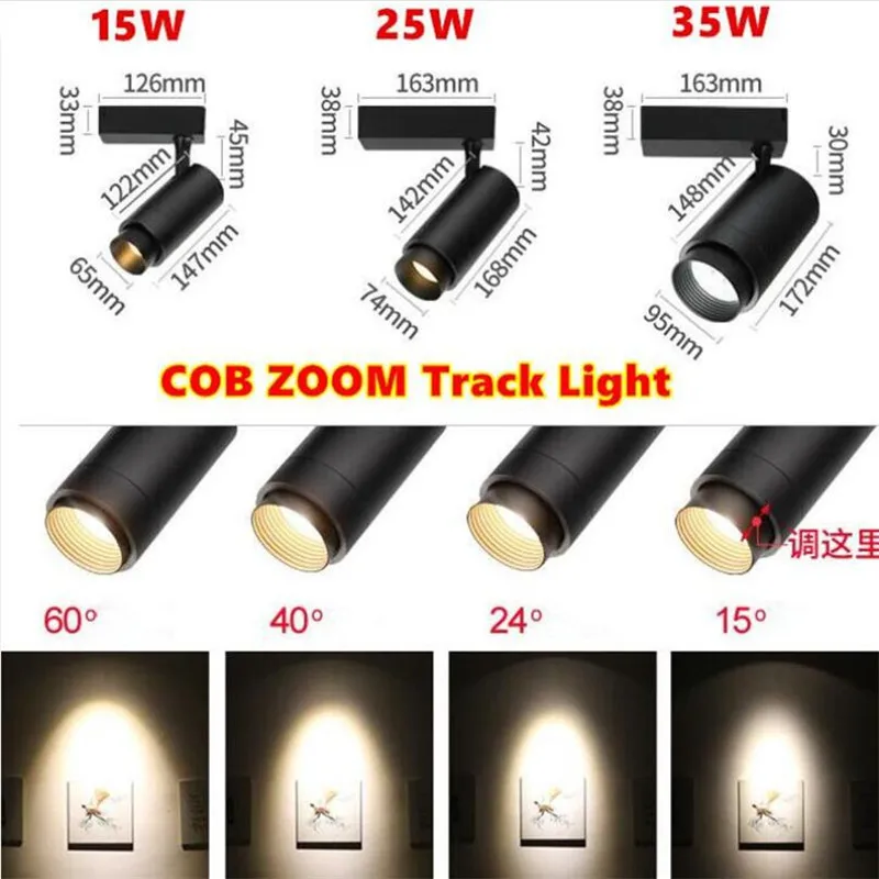 Масштабируемый светодиодный рельсовый прожектор 15 Вт 25 35 CREE COB для освещения