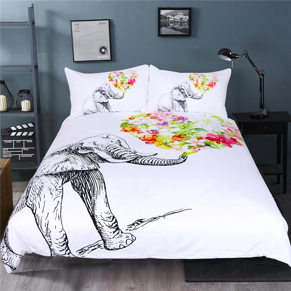 

3d Luxury Bedding Set Linens Space for Home 3pcs Twin Size Printed Elephant King Bed Sheet Comforter Set Linens Pillow Cover F