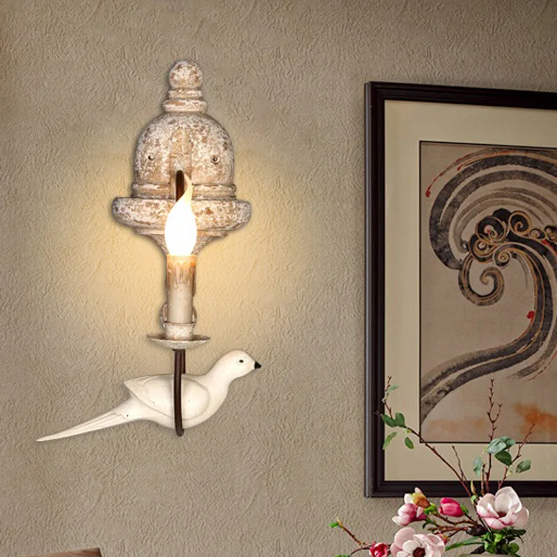 American Country Retro Woodwork Wall Lantern Villa Living Room Bird Creative Antique Old Iron Art Hotel Decoration Light | Лампы и